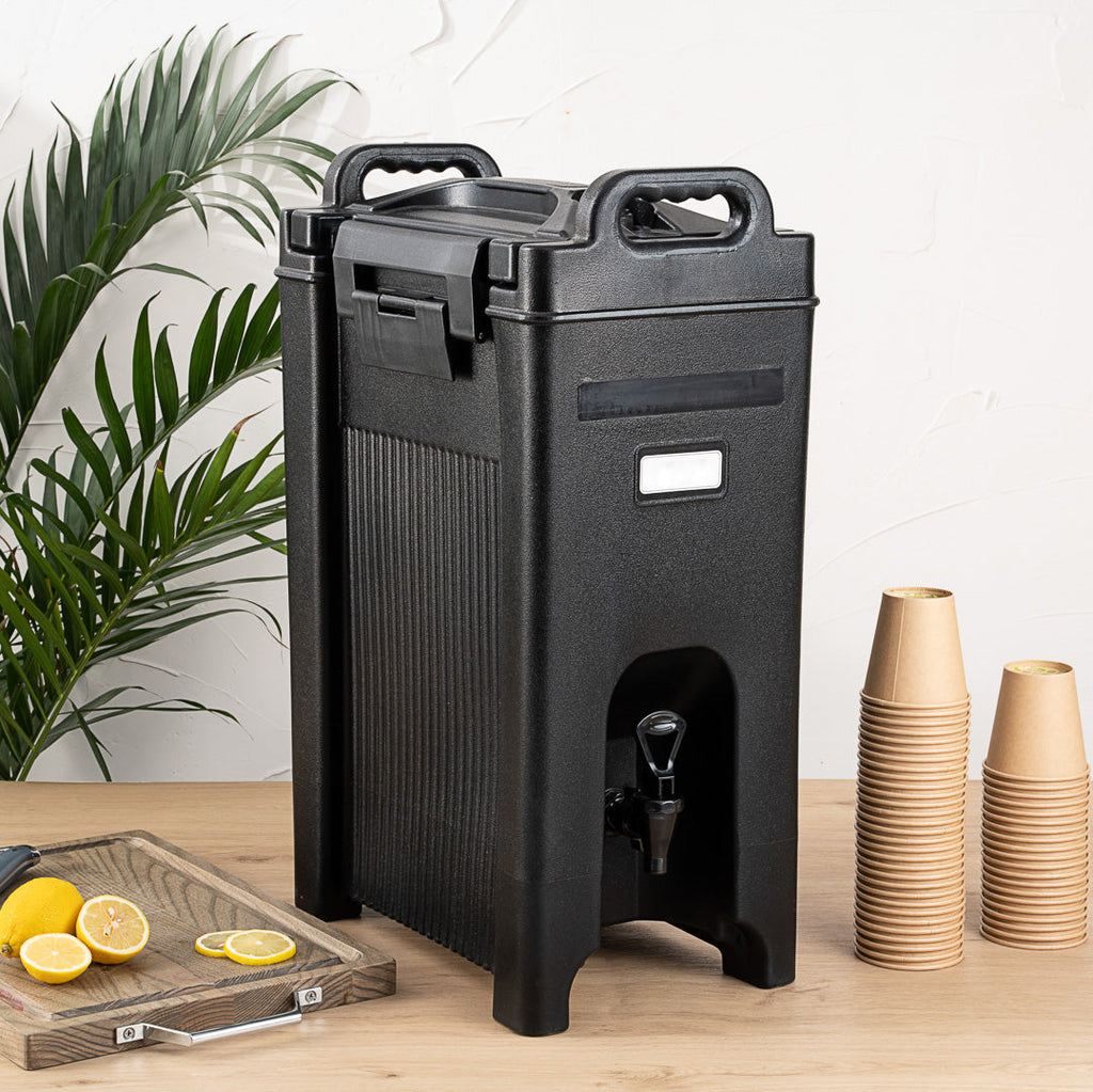 Cater Tek 5 gal Rectangle Black Beverage Dispenser - Insulated - 16 1/2" x 10" x 26" - 1 count box