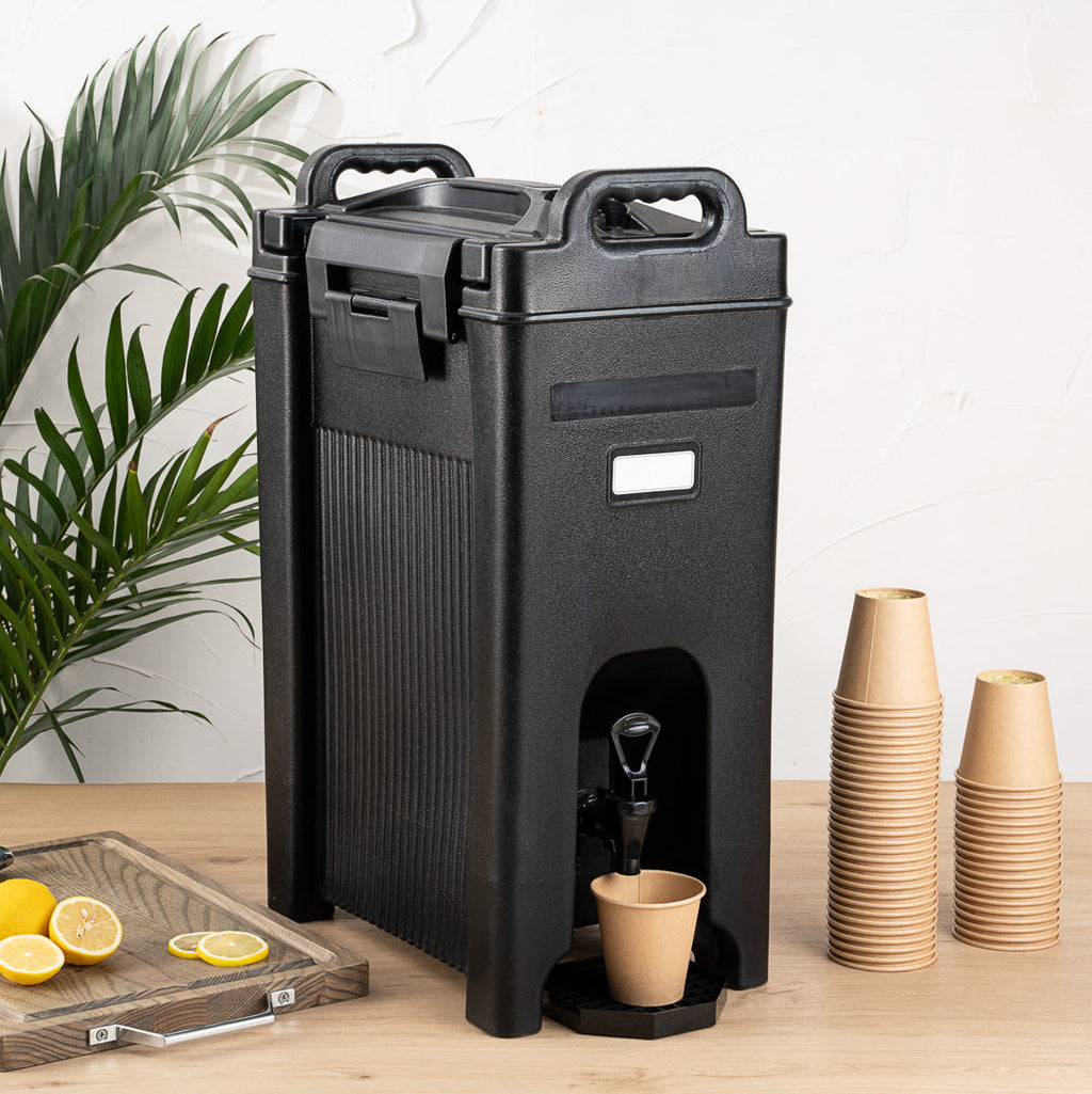 Cater Tek 5 gal Rectangle Black Beverage Dispenser - Insulated - 16 1/2" x 10" x 26" - 1 count box