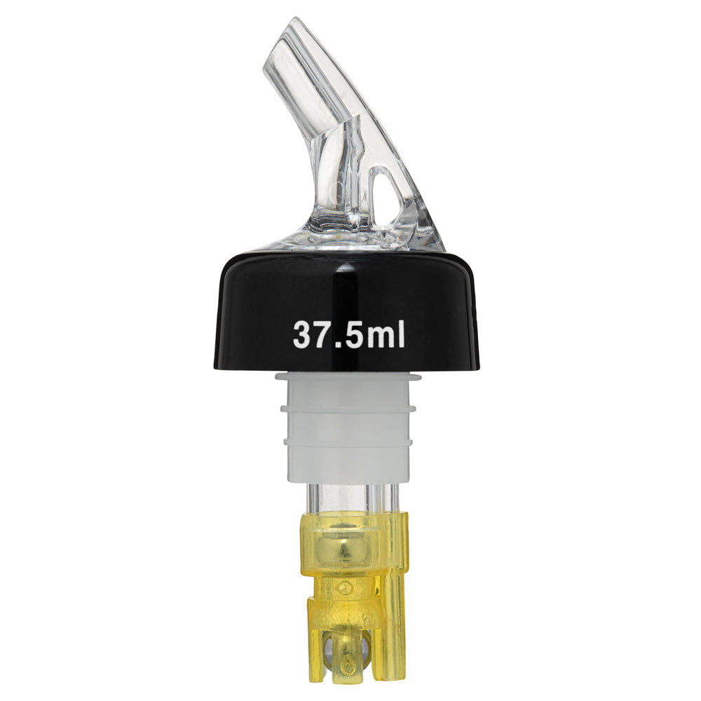 Bar Lux 1.5 oz Yellow Plastic Measured Liquor Pourer - with Collar, Clear Spout - 1 1/2" x 1 1/2" x 3 3/4" - 10 count box