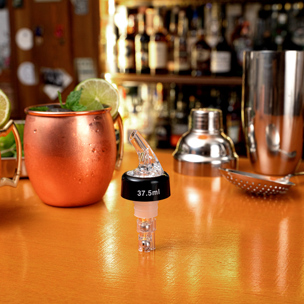 Bar Lux 1.3 oz Clear Plastic Measured Liquor Pourer - with Collar - 1 1/2" x 1 1/2" x 3 3/4" - 50 count box
