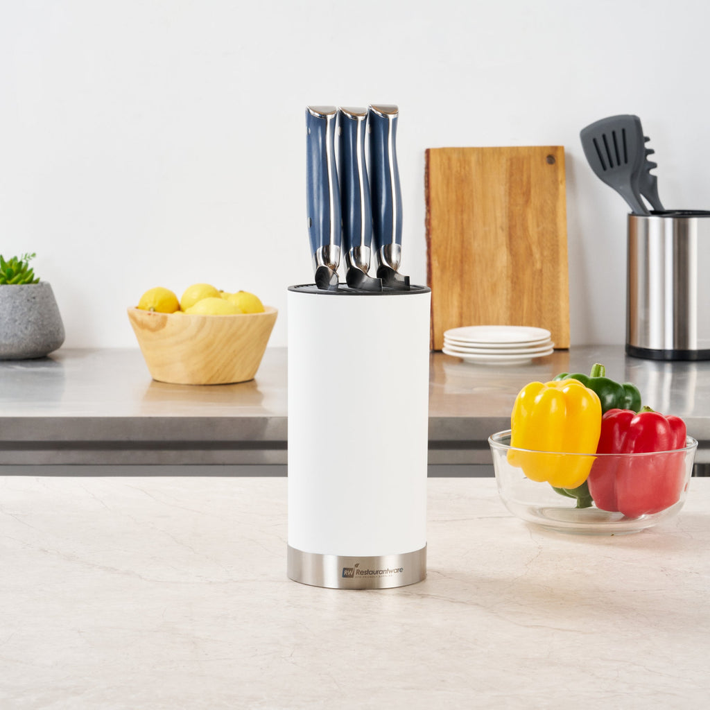 Sensei Round White Knife Block - Soft Touch - 4 1/4" x 4 1/4" x 9" - 1 count box