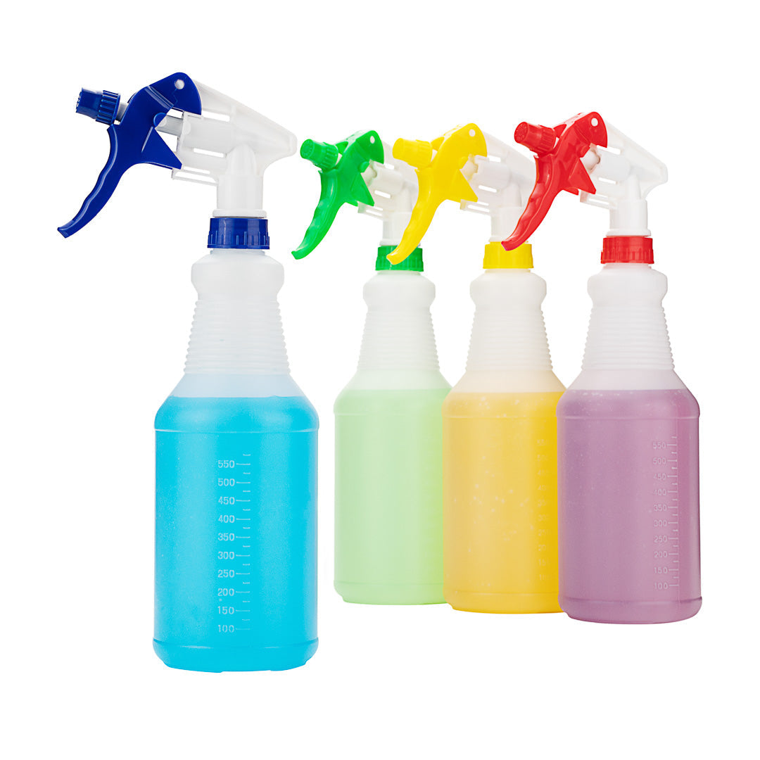 RW Clean Assorted 25 oz Plastic Spray Bottle Set - Includes 4 Bottles, Adjustable Nozzle - 4 count box