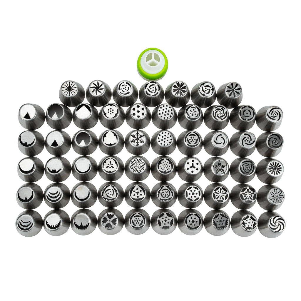 Pastry Tek Stainless Steel Russian Piping Tip Set - 68-Piece - 1 count box