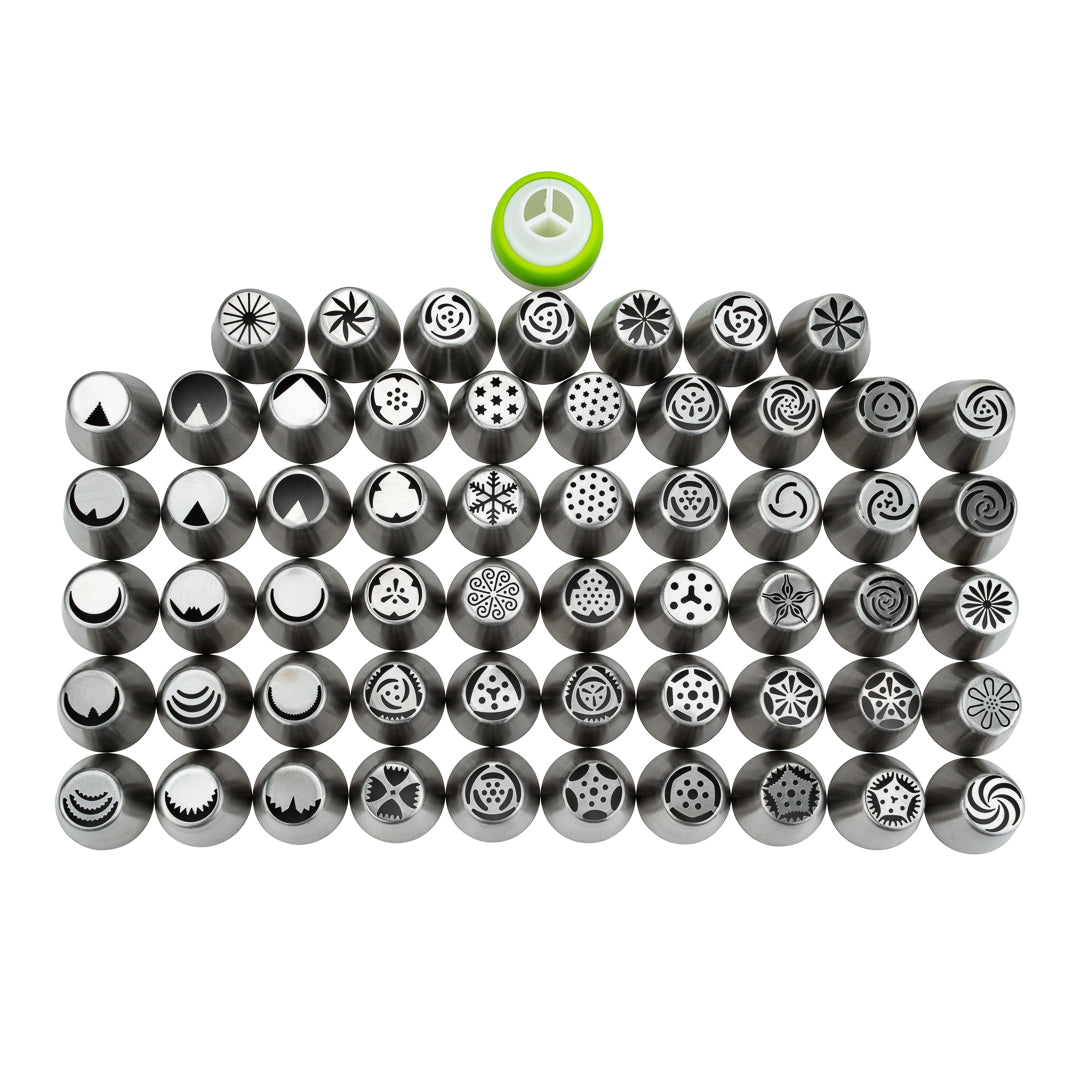 Pastry Tek Stainless Steel Russian Piping Tip Set - 68-Piece - 1 count box