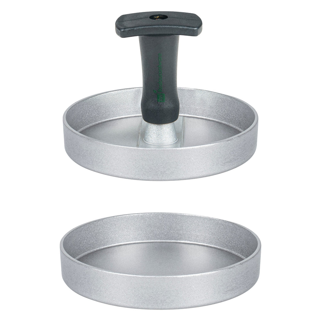Met Lux Black Aluminum Burger Press - Non-Stick - 4 3/4" x 4 3/4" x 3 1/2" - 1 count box
