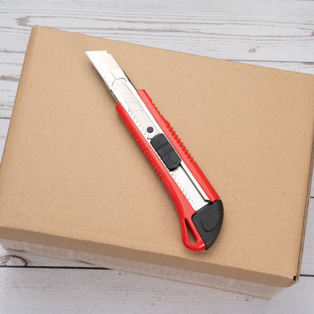 Handy Tek Red Snap Off Blade Knife - Anti-Slip Handle - 5 1/4" - 4 count box