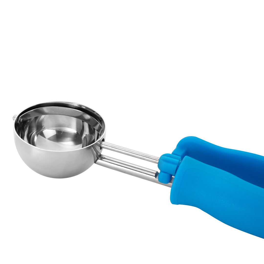 Comfy Grip 2 oz Stainless Steel #16 Portion Scoop - with Blue Ambidextrous Handle - 1 count box