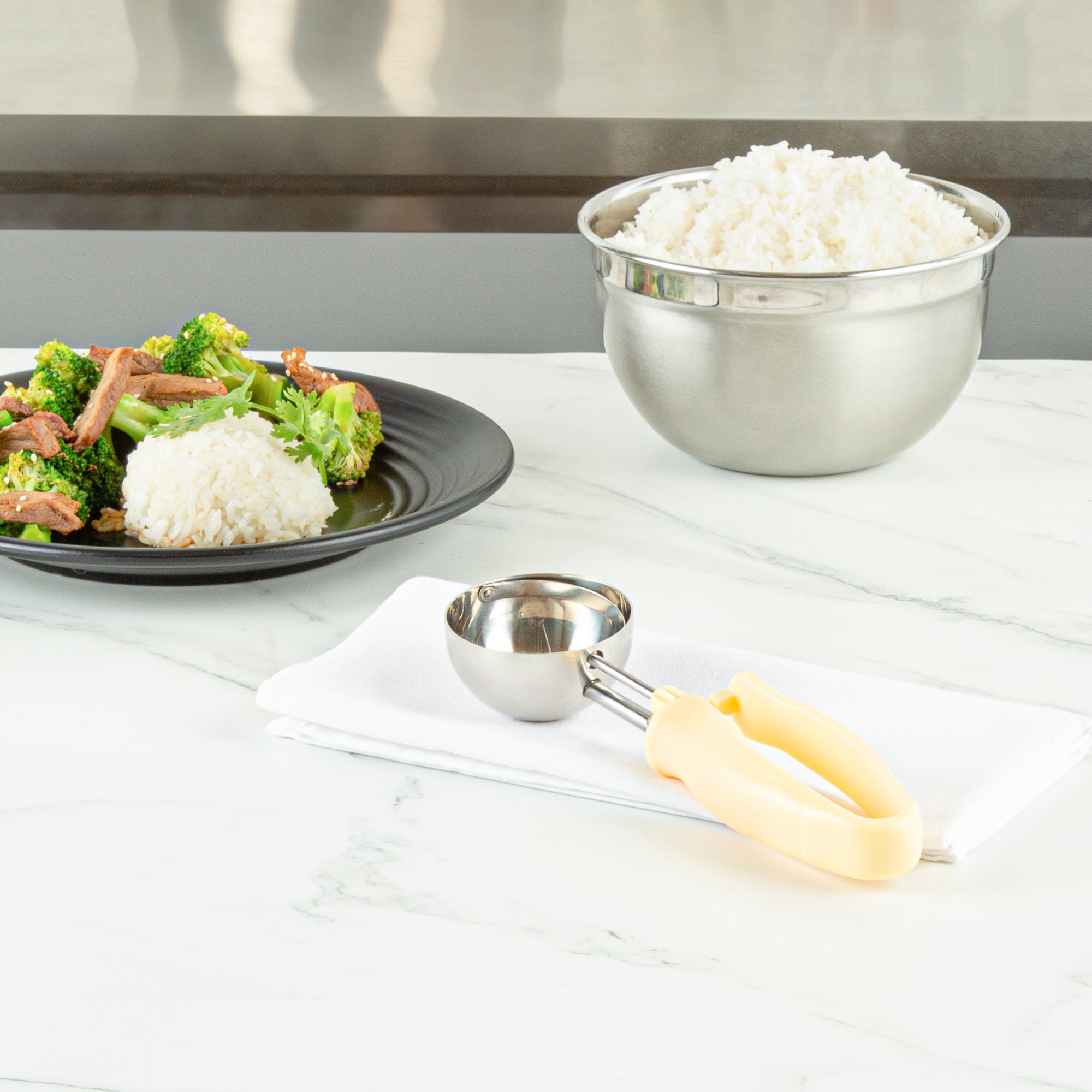 Comfy Grip 3 oz Stainless Steel #10 Portion Scoop - with Ivory Ambidextrous Handle - 1 count box