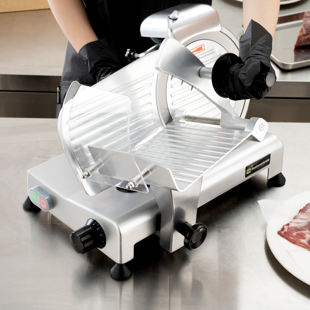 Hi Tek Stainless Steel Manual Gravity Feed Meat Slicer - 1/4hp - 8 1/2" - 1 count box