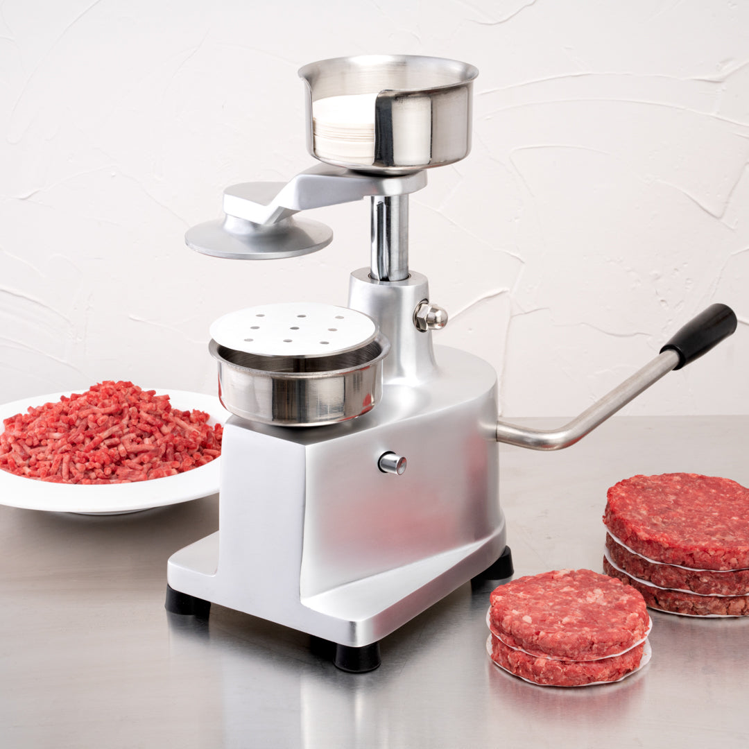 Hi Tek Stainless Steel 4" Hamburger Patty Molding Press - 1/4 lb, with Handle - 1 count box