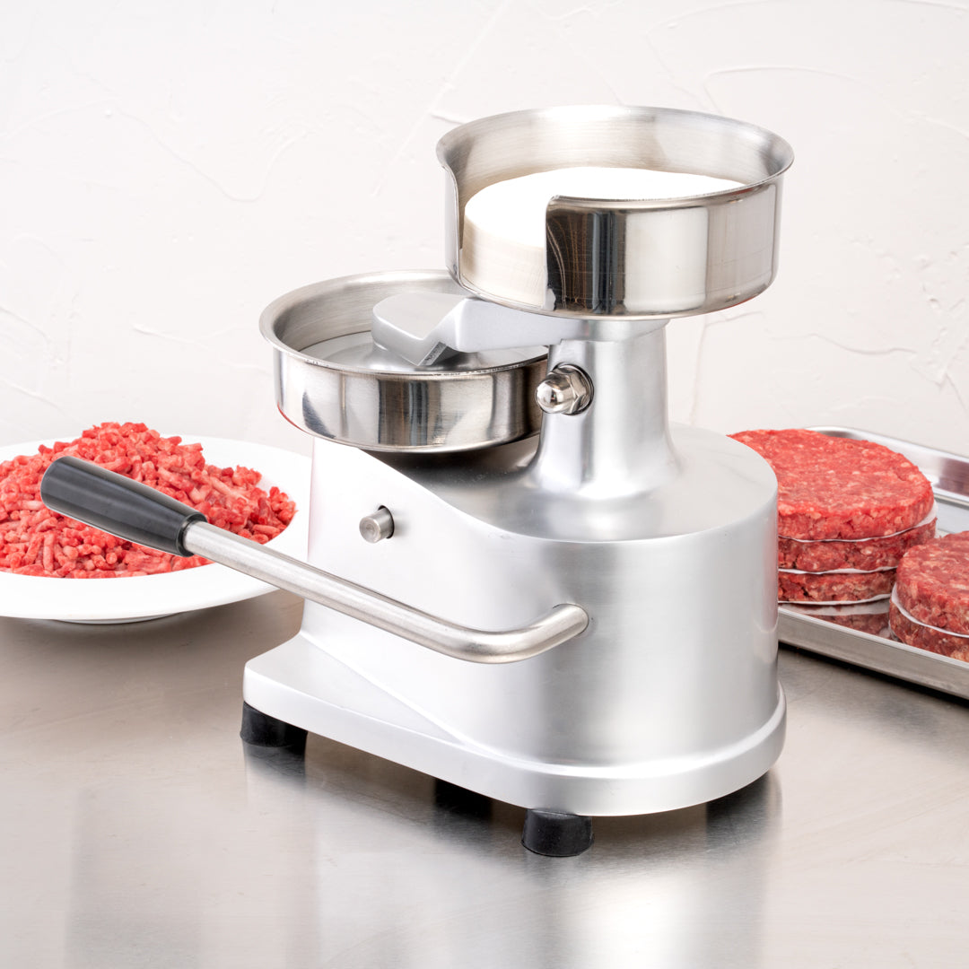 Hi Tek Stainless Steel 5" Hamburger Patty Molding Press - 1/2 lb, with Handle - 1 count box