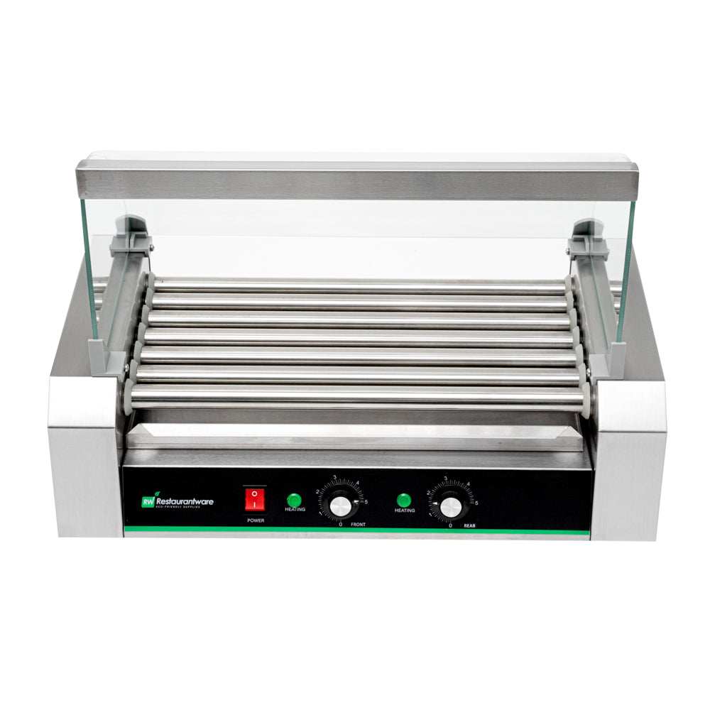 Hi Tek Stainless Steel Hot Dog Roller Grill Warmer - Fits 18, Curved Glass, Sneeze Guard - 1 count box