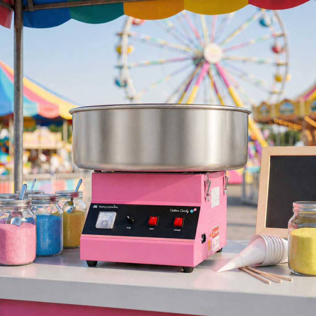 Hi Tek Pink Stainless Steel Cotton Candy / Candy Floss Machine - 1080w, 110V - 21" - 1 count box