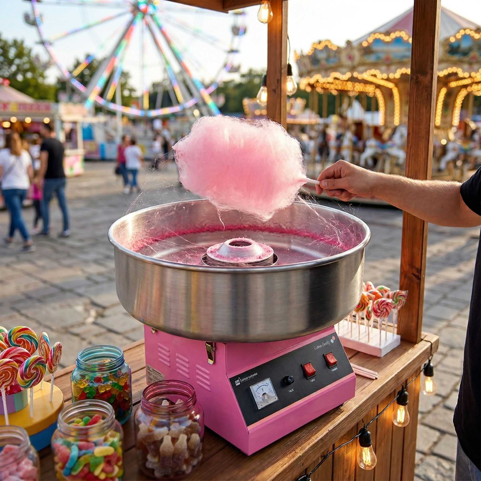Hi Tek Pink Stainless Steel Cotton Candy / Candy Floss Machine - 1080w, 110V - 21" - 1 count box