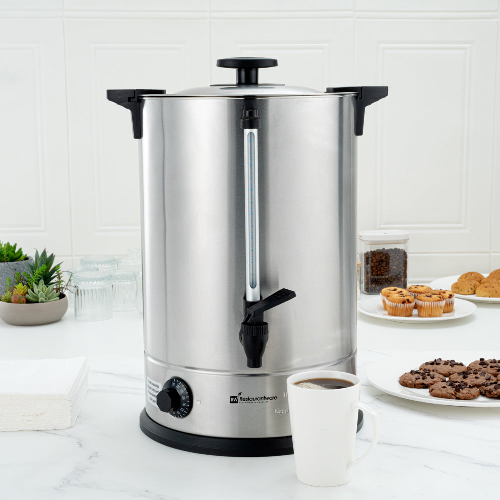 Restpresso 5 gal Silver 13/0 Stainless Steel Coffee Urn - 128 Cup - 11 1/2" x 11 1/2" x 19 1/2" - 1 count box