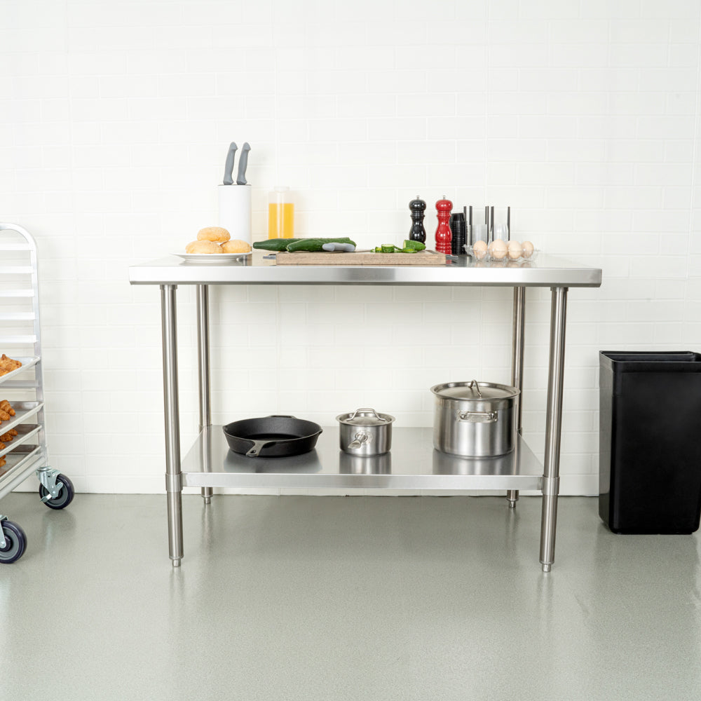 Kitchen Tek 16-Gauge 304 Stainless Steel Commercial Work Table - Medium Duty, Galvanized Legs, Undershelf - 30" x 48" - 1 count box