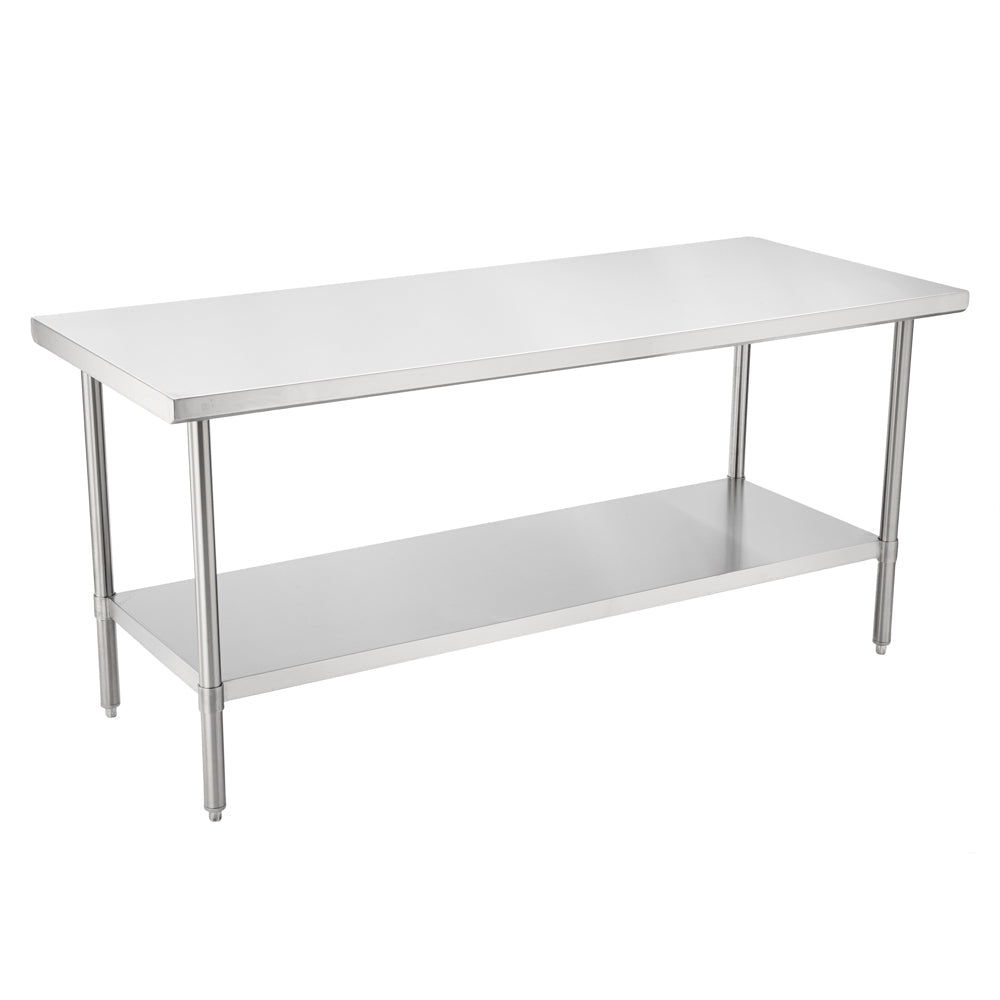 Kitchen Tek 16-Gauge 304 Stainless Steel Commercial Work Table - Medium Duty, Galvanized Legs, Undershelf - 30" x 72" - 1 count box