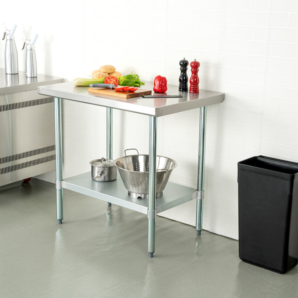 Kitchen Tek 18-Gauge 304 Stainless Steel Commercial Work Table - Heavy Duty, Galvanized Legs, Undershelf - 24" x 36" - 1 count box