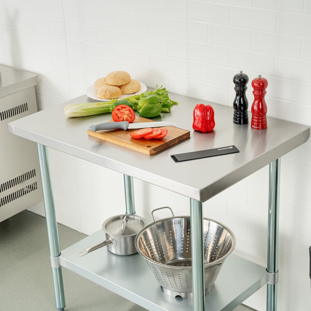 Kitchen Tek 18-Gauge 304 Stainless Steel Commercial Work Table - Heavy Duty, Galvanized Legs, Undershelf - 24" x 36" - 1 count box