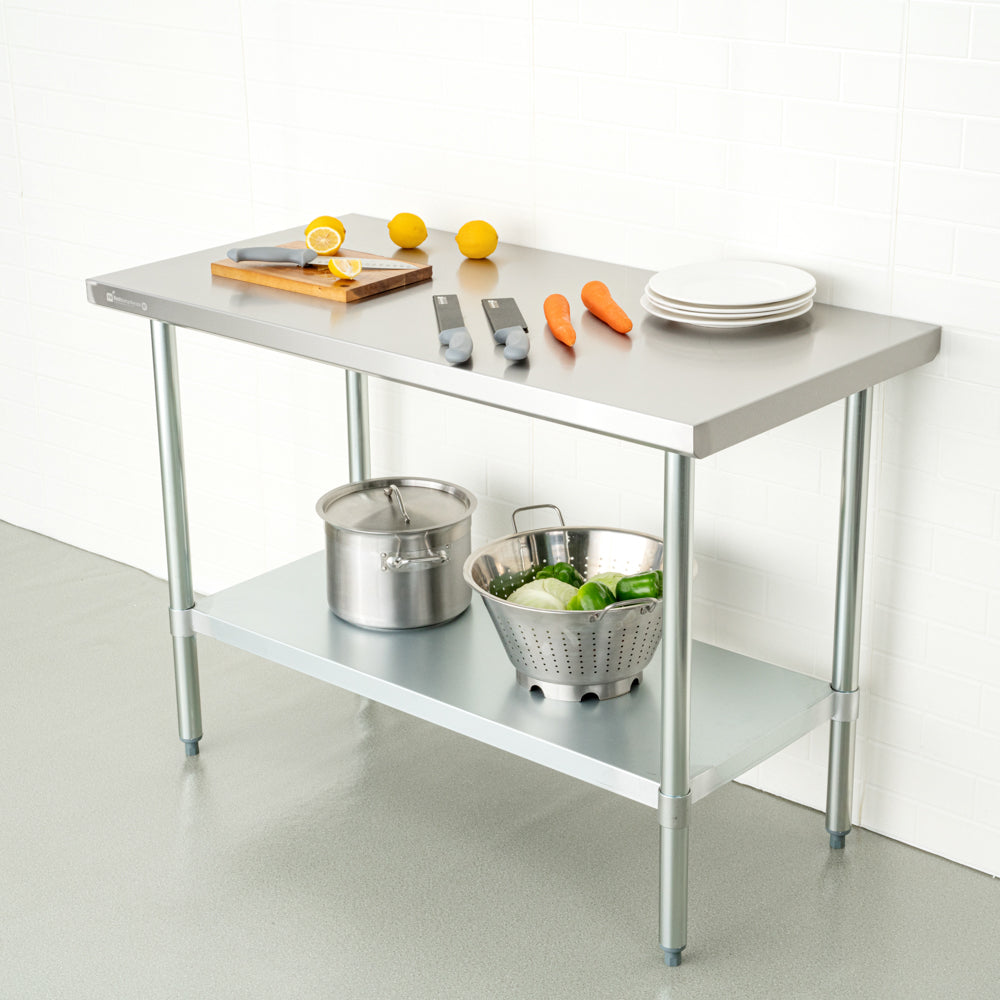 Kitchen Tek 18-Gauge 304 Stainless Steel Commercial Work Table - Heavy Duty, Galvanized Legs, Undershelf - 24" x 48" - 1 count box