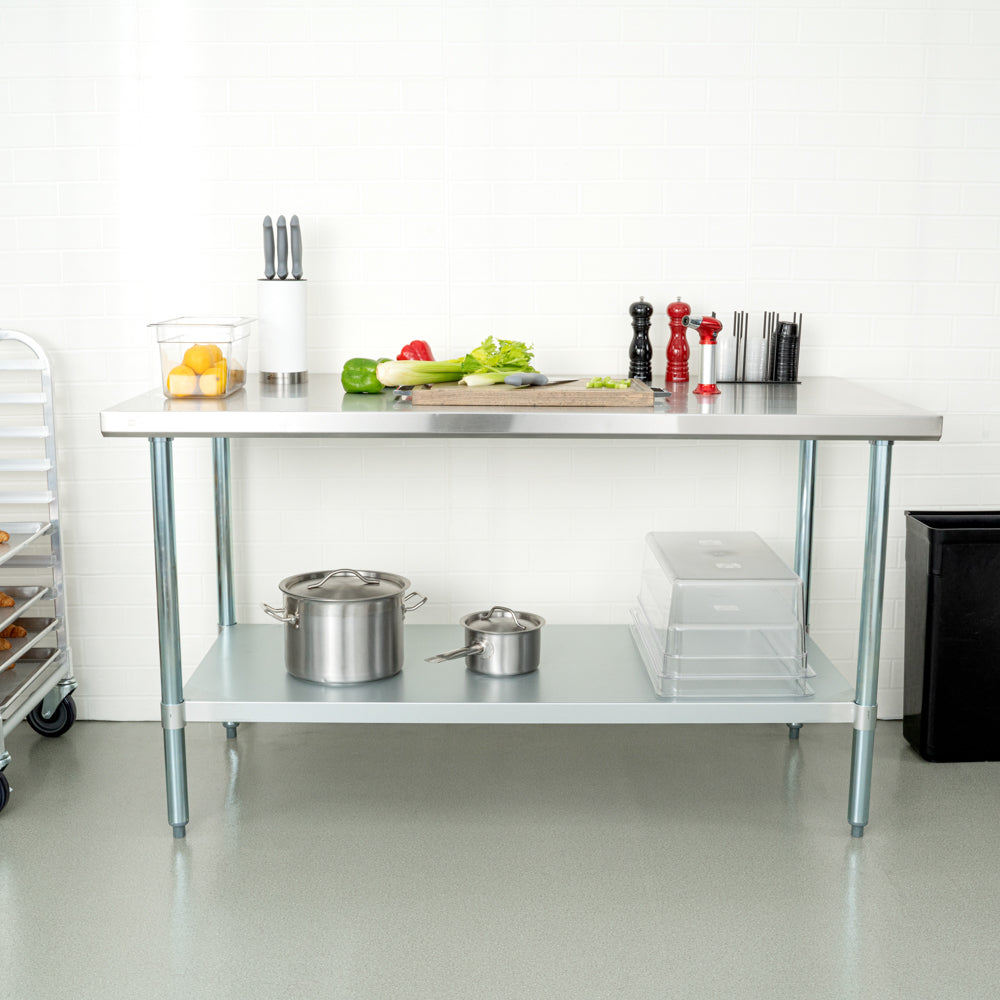 Kitchen Tek 18-Gauge 304 Stainless Steel Commercial Work Table - Heavy Duty, Galvanized Legs, Undershelf - 30" x 60" - 1 count box