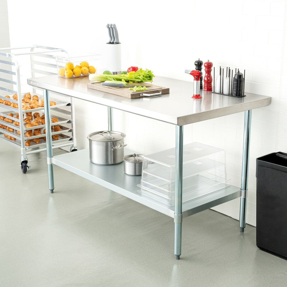 Kitchen Tek 18-Gauge 304 Stainless Steel Commercial Work Table - Heavy Duty, Galvanized Legs, Undershelf - 30" x 60" - 1 count box