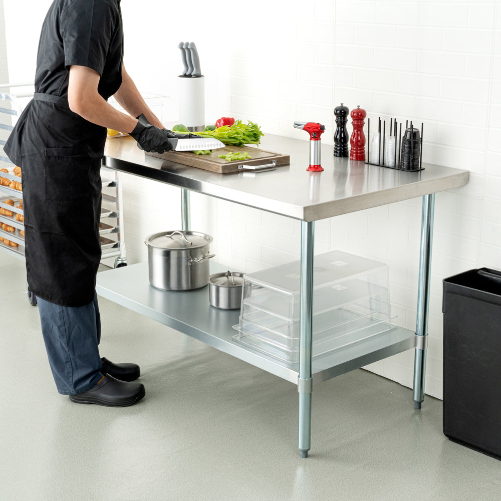Kitchen Tek 18-Gauge 304 Stainless Steel Commercial Work Table - Heavy Duty, Galvanized Legs, Undershelf - 30" x 60" - 1 count box