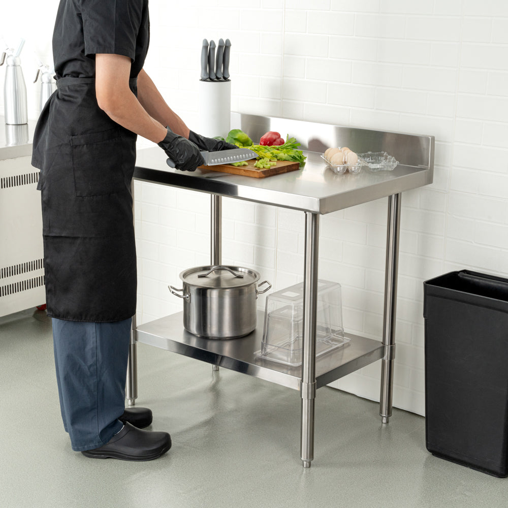 Kitchen Tek 16-Gauge 304 Stainless Steel Commercial Work Table - Medium Duty, 4" Backsplash, Undershelf - 24" x 36" - 1 count box