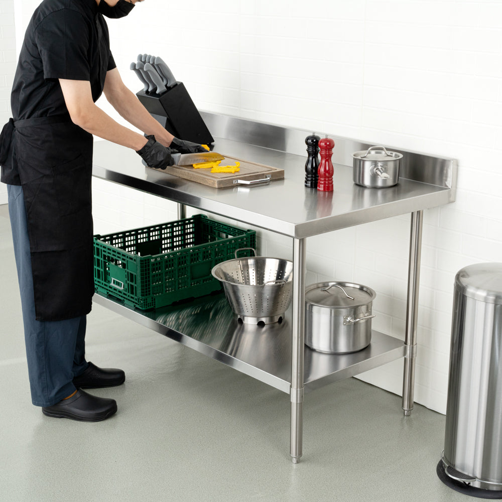 Kitchen Tek 16-Gauge 304 Stainless Steel Commercial Work Table - Medium Duty, 4" Backsplash, Undershelf - 30" x 60" - 1 count box