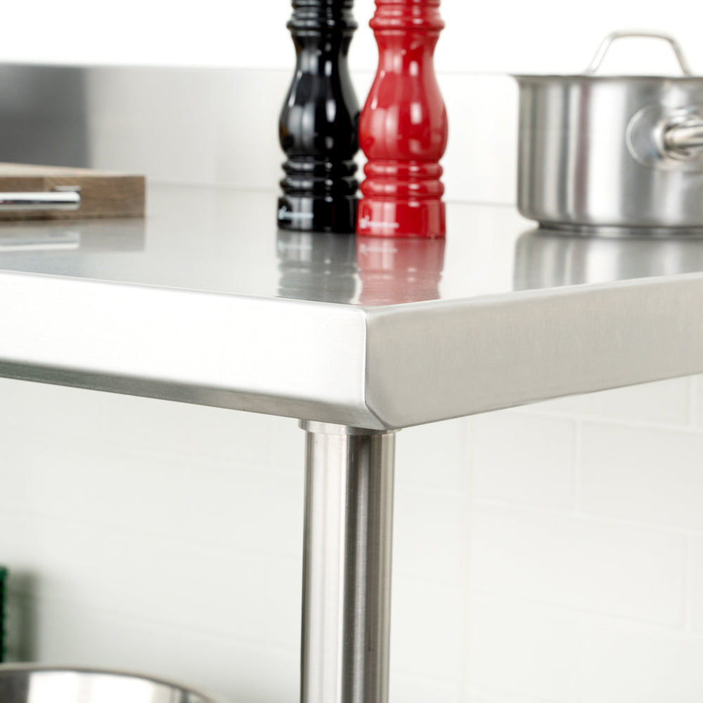 Kitchen Tek 16-Gauge 304 Stainless Steel Commercial Work Table - Medium Duty, 4" Backsplash, Undershelf - 30" x 60" - 1 count box