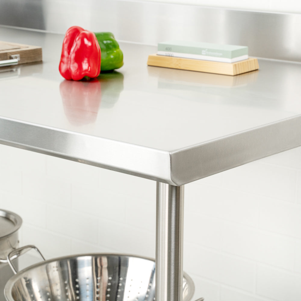 Kitchen Tek 16-Gauge 304 Stainless Steel Commercial Work Table - Medium Duty, 4" Backsplash, Undershelf - 30" x 72" - 1 count box