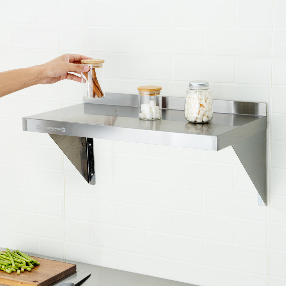 Kitchen Tek 18-Gauge 430 Stainless Steel Solid Wall Shelf - Heavy Duty - 12" x 24" - 1 count box