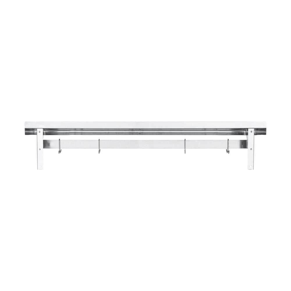 Kitchen Tek 430 Stainless Steel Wall Mounted Pot Rack - with Shelf, 4 Galvanized Hooks - 15" x 48" - 1 count box