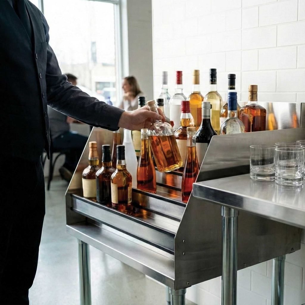 Kitchen Tek 304 Stainless Steel Liquor Display Rack - 5 Tiers, 24" - 1 count box