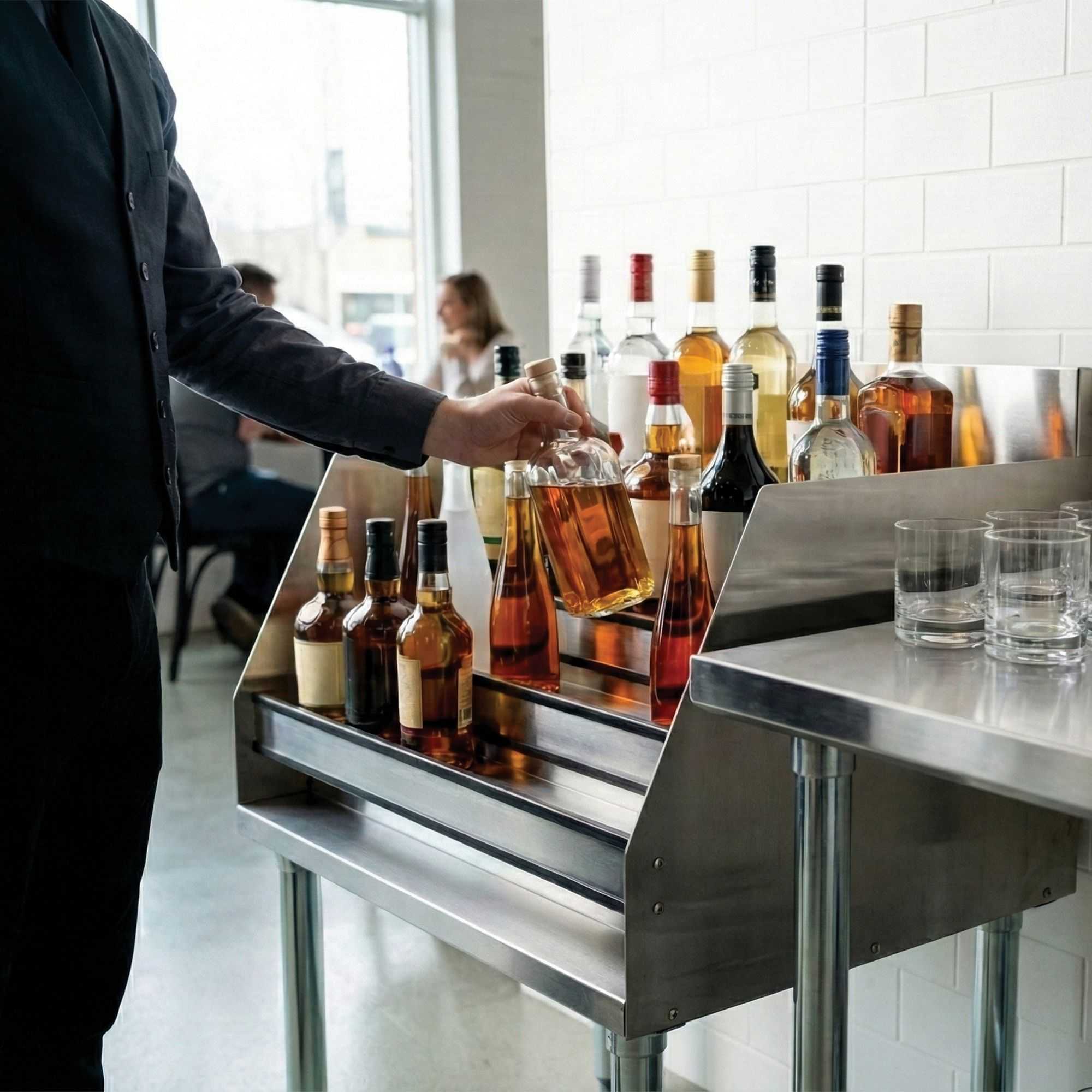 Kitchen Tek 304 Stainless Steel Liquor Display Rack - 5 Tiers, 24" - 1 count box