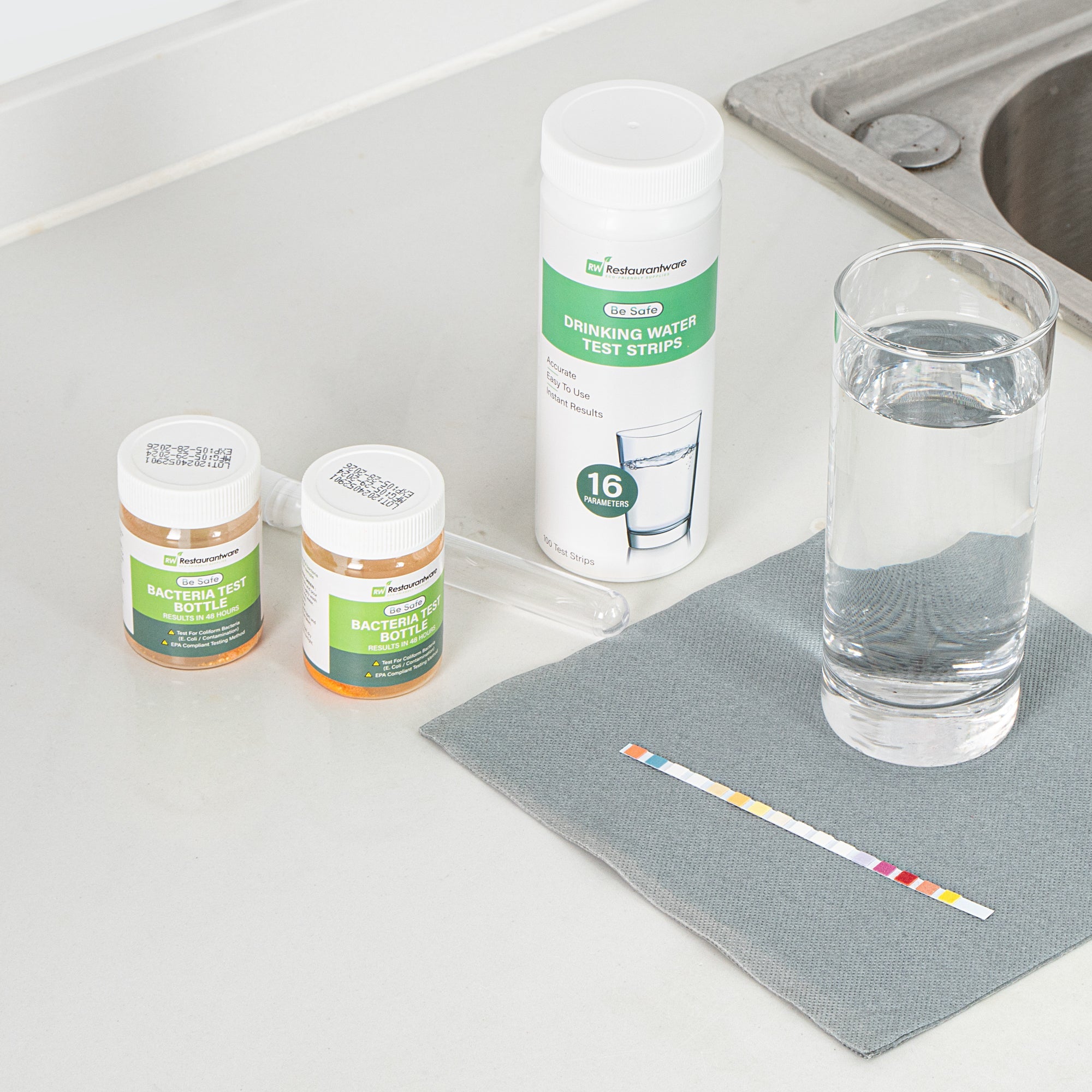 Be Safe 17-in-1 Premium Drinking Water Test Strip - Includes 2 Bacteria Tests - 100 count box