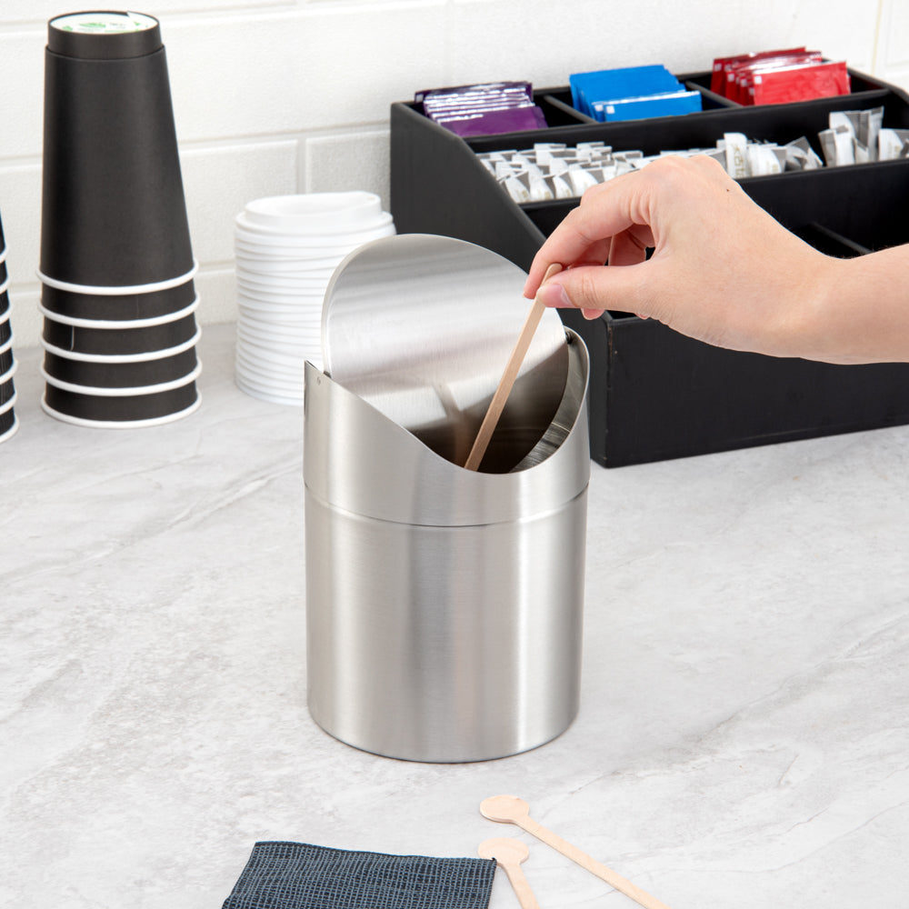 RW Clean Stainless Steel Mini Trash Can - Countertop - 4 3/4" x 4 3/4" x 7" - 1 count box