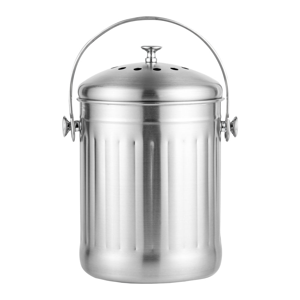 RW Clean 1 gal Stainless Steel Compost Bin - Charcoal Filter - 7 1/4" x 7 1/4" x 11" - 1 count box