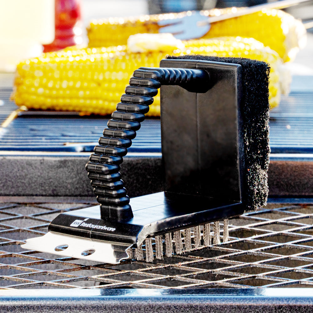 Met Lux Handheld Grill Brush / Scraper - with Scouring Pad - 4 1/2" - 1 count box