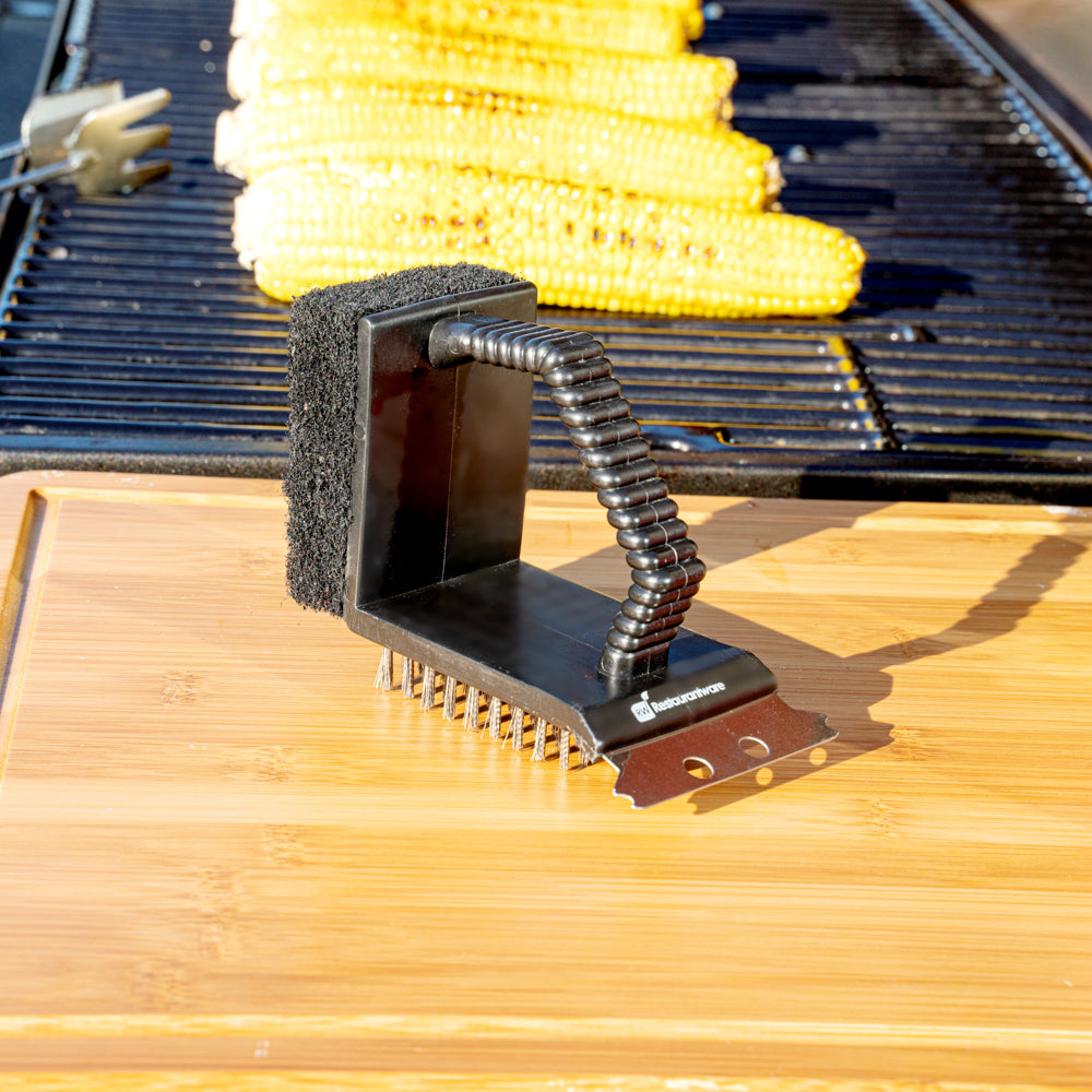 Met Lux Handheld Grill Brush / Scraper - with Scouring Pad - 4 1/2" - 1 count box