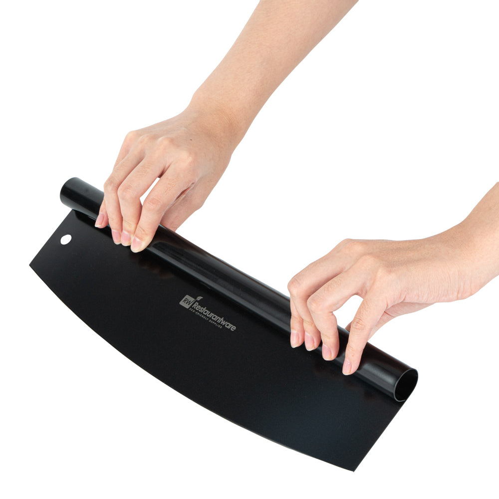 Met Lux Black Stainless Steel Pizza Cutter / Rocker - with Cover - 13 3/4" x 3 1/2" - 1 count box