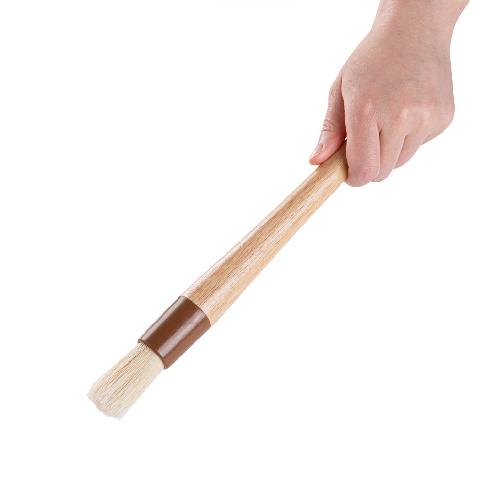 Pastry Tek Natural Wood 1" Wide Round Pastry / Basting Brush - with Boar Bristles - 12" - 1 count box