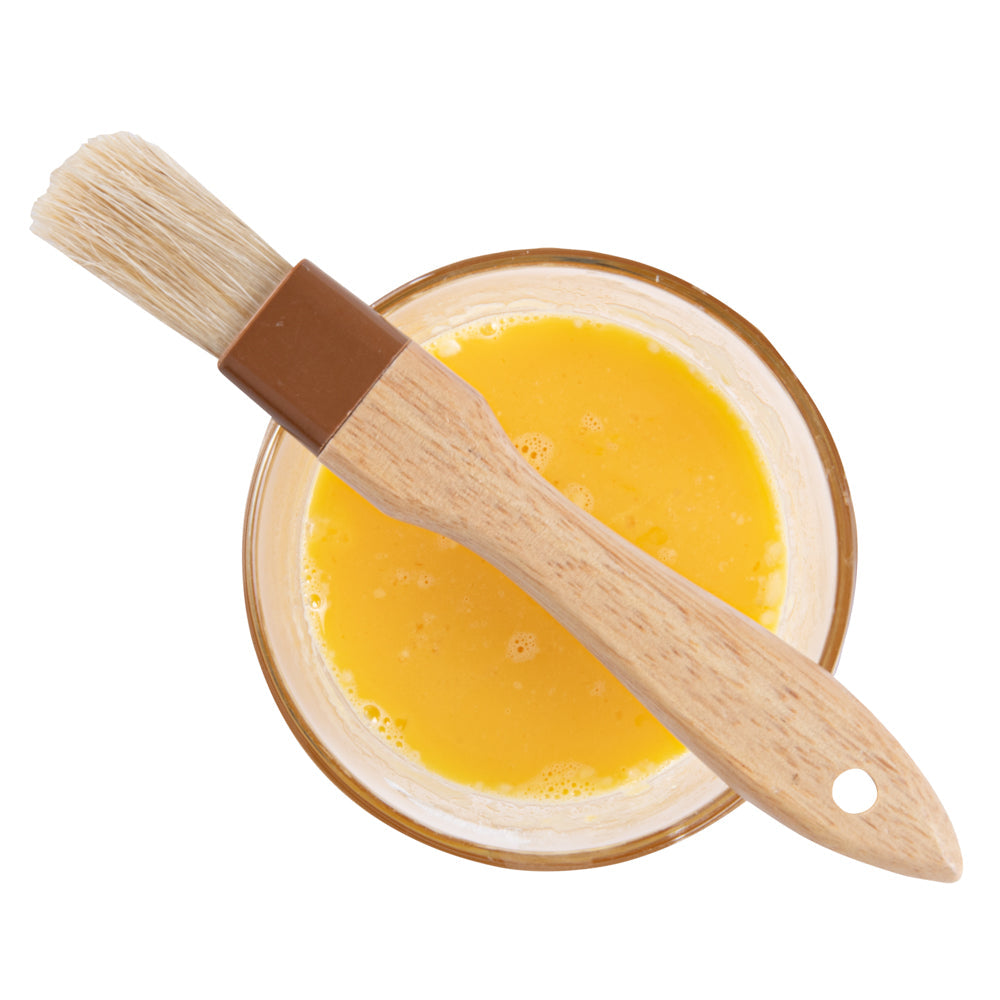 Pastry Tek Natural Wood 1" Wide Pastry / Basting Brush - with Boar Bristles - 8 1/2" - 1 count box