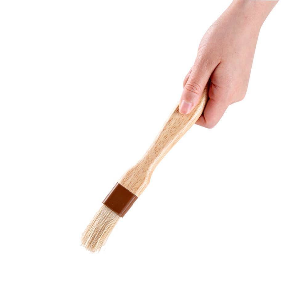 Pastry Tek Natural Wood 1" Wide Pastry / Basting Brush - with Boar Bristles - 8 1/2" - 1 count box