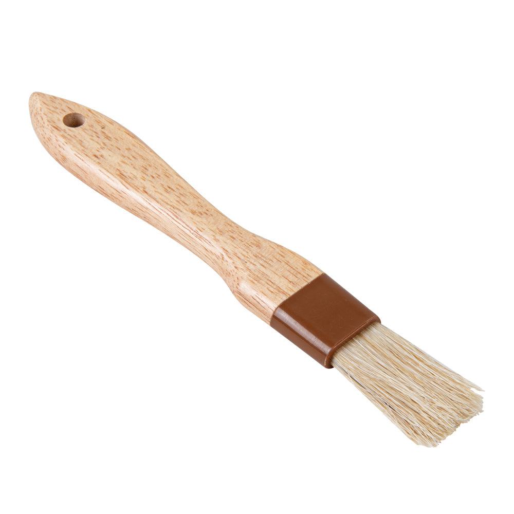 Pastry Tek Natural Wood 1" Wide Pastry / Basting Brush - with Boar Bristles - 8 1/2" - 1 count box