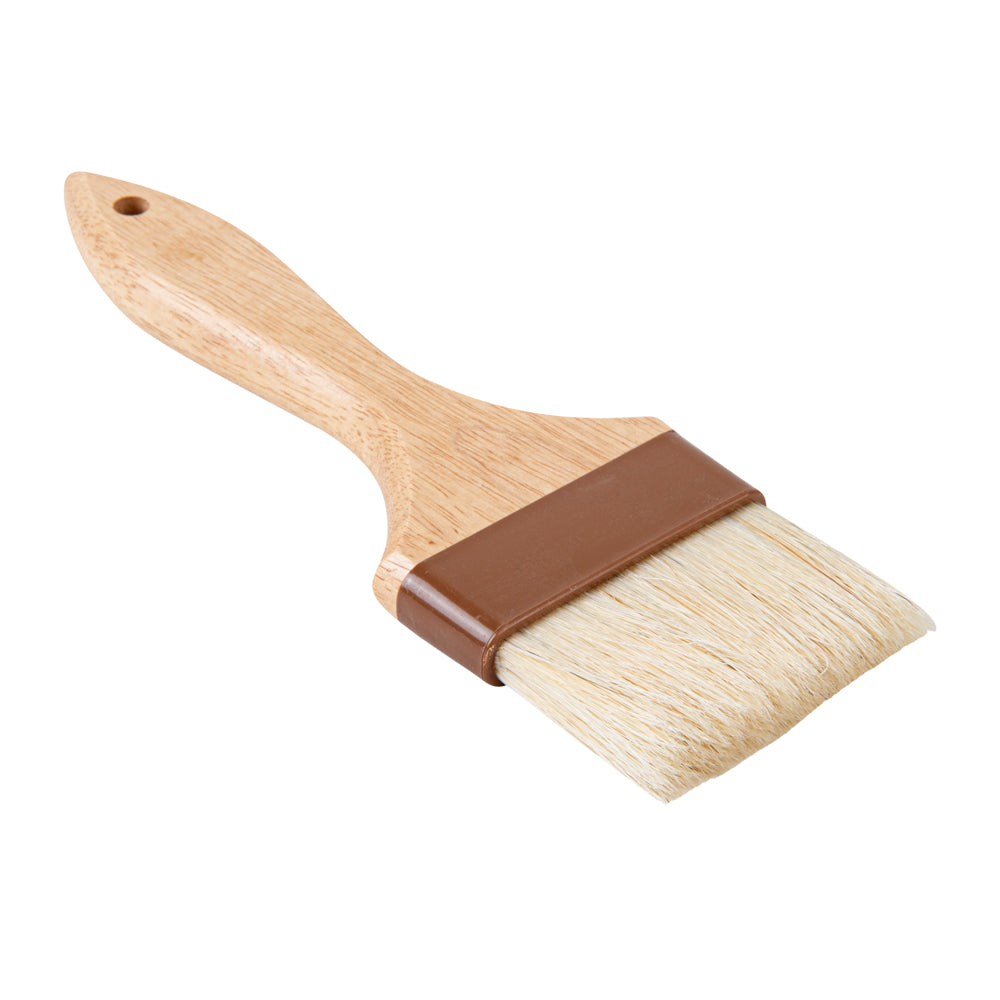 Pastry Tek Natural Wood 3" Wide Pastry / Basting Brush - with Boar Bristles - 9 1/2" - 1 count box