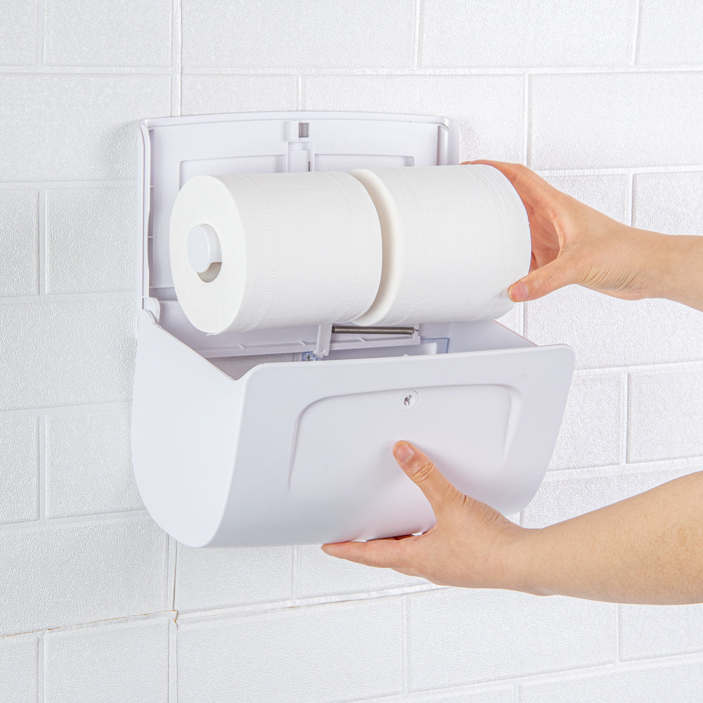 Clean Tek Professional White Plastic Standard Toilet Paper Dispenser - Double Roll - 10 1/2" x 6 1/4" x 6 1/4" - 1 count box