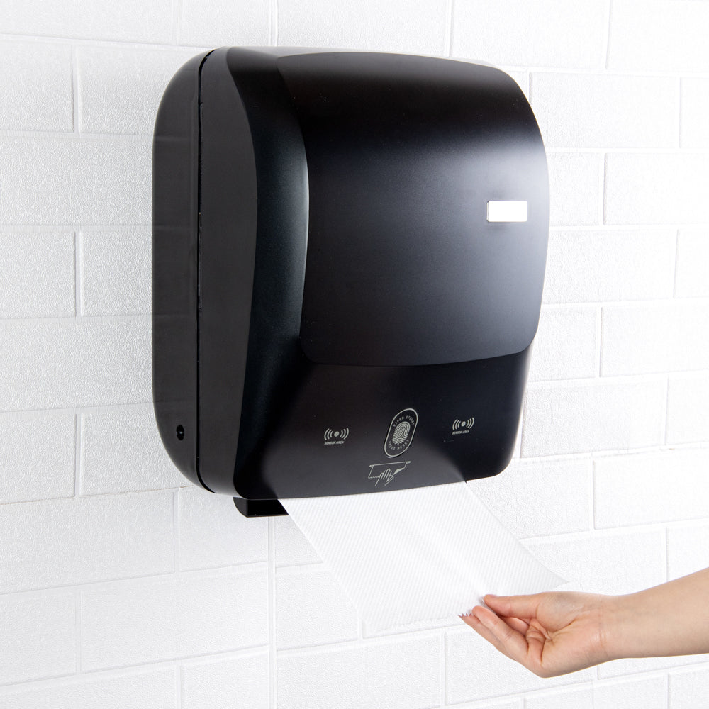 Clean Tek Professional Black Plastic 8" Automatic Paper Towel Roll Dispenser - 12" x 8 3/4" x 15 1/2" - 1 count box