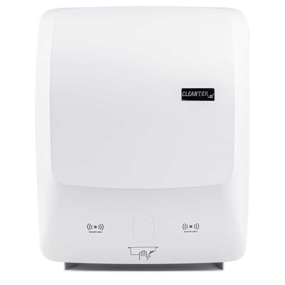 Clean Tek Professional White Plastic 8" Hands-Free Autocut Paper Towel Roll Dispenser - 12" x 8 3/4" x 15 1/2" - 1 count box