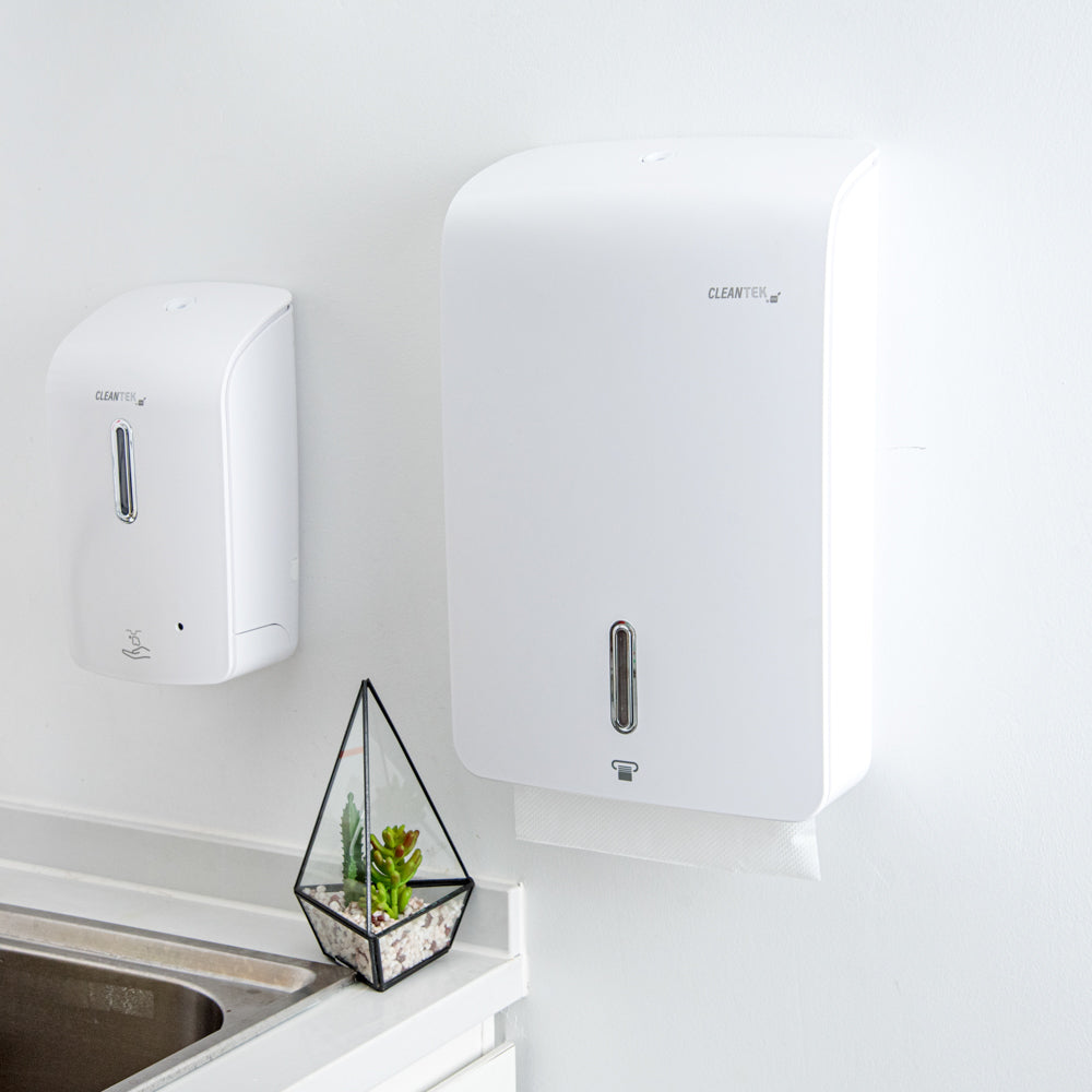 Clean Tek Professional White Plastic C-Fold / M-Fold Paper Towel Dispenser - 10 3/4" x 4 1/4" x 16 3/4" - 1 count box